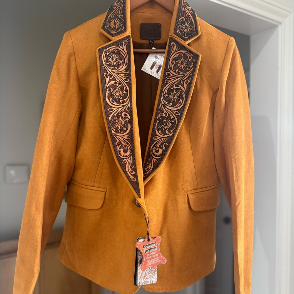 American Darling leather look collar (print) Womens western Blazer Jacket in Bla - Picture 8 of 9